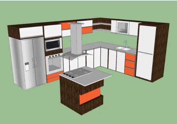 Cocina diseñada en SketchUp, sin acabados